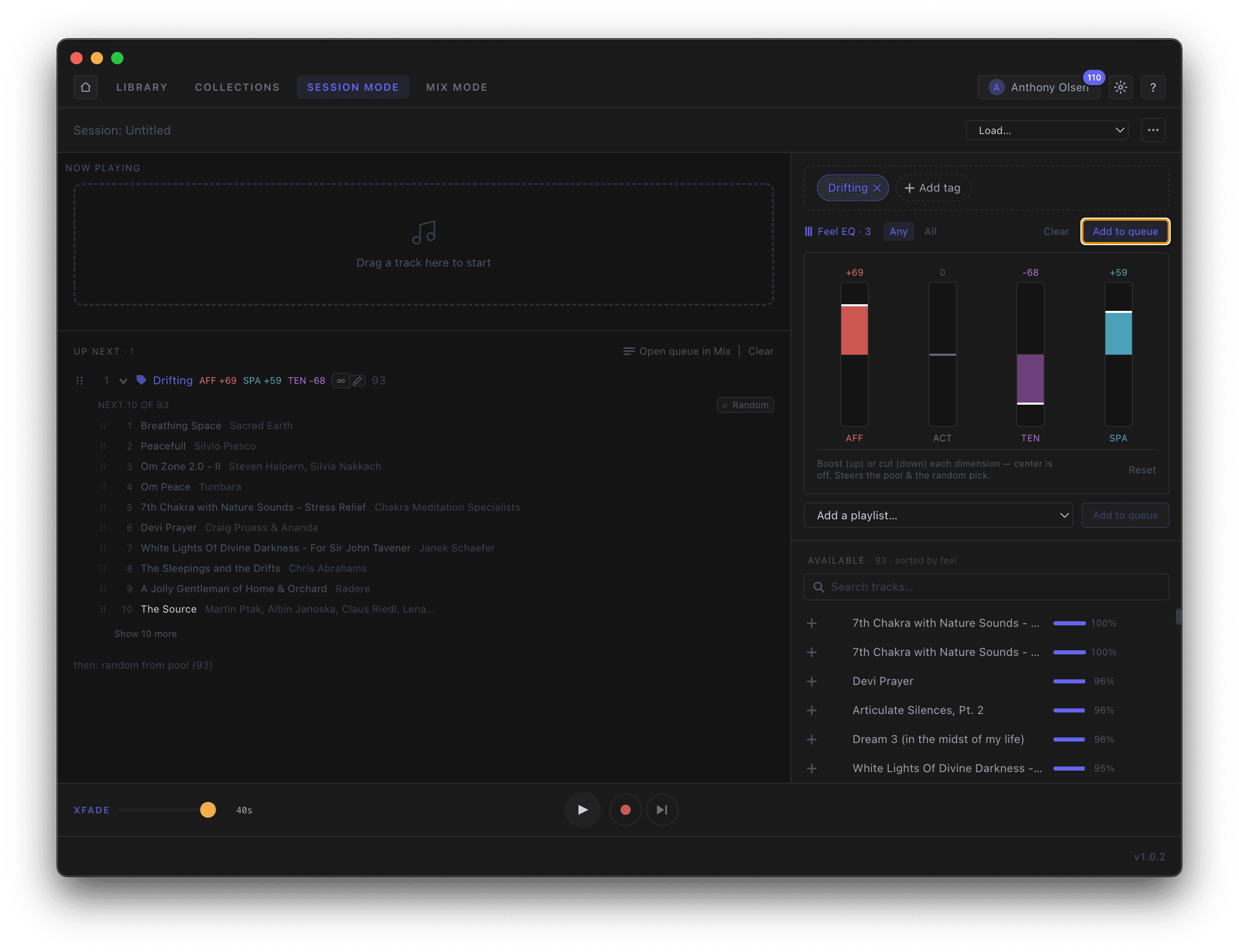 A tag generator building an Up Next queue from the current Feel EQ settings