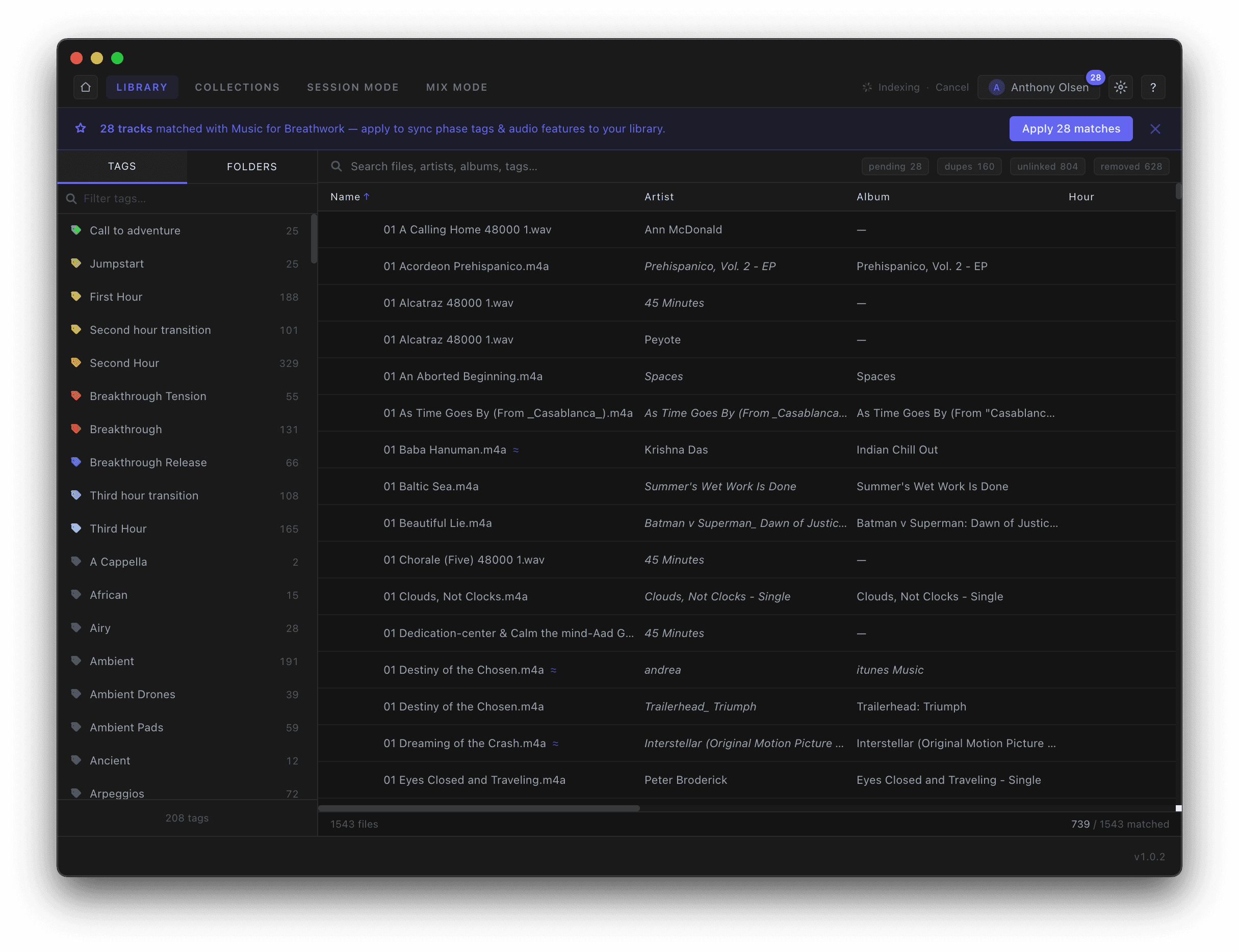 Library with a banner showing pending catalogue matches ready to apply